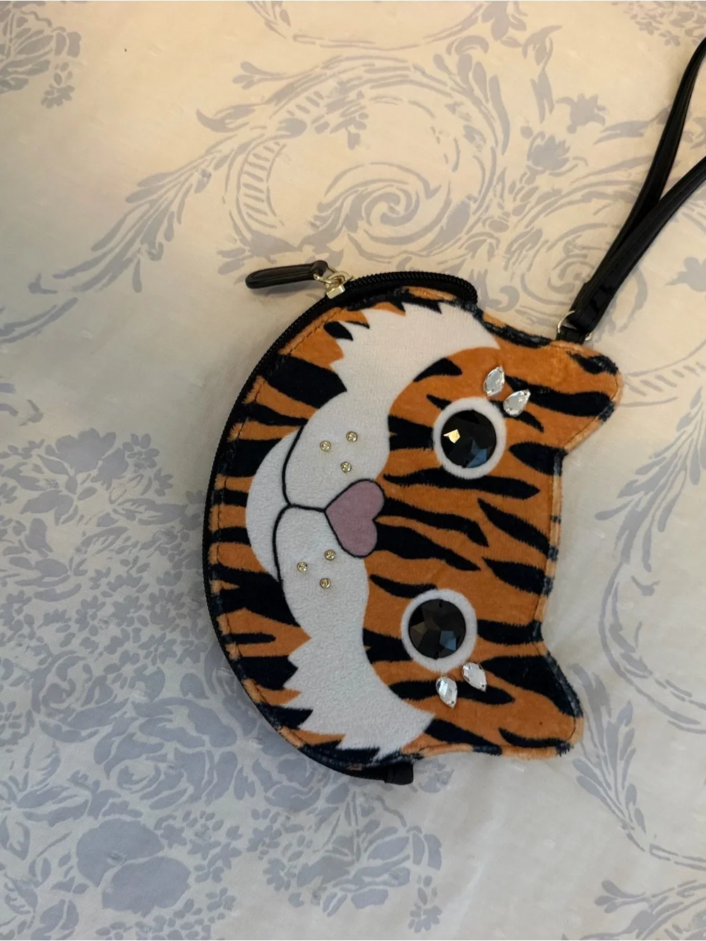 Betsey Johnson Tiger Face Wristlet in Orange, Black, White